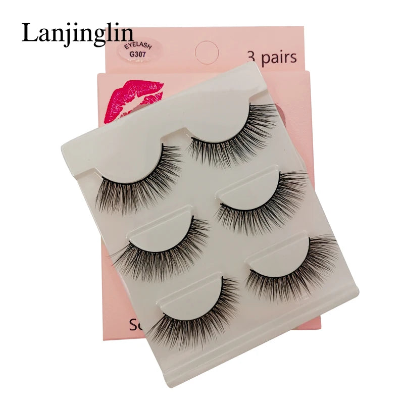 Faux Cils 3 Pairs False Eyelashes Soft Natural Long Wispy Fluffy 3D Mink Lashes Handmade Makeup Tool Extension Fake Eye Lashes