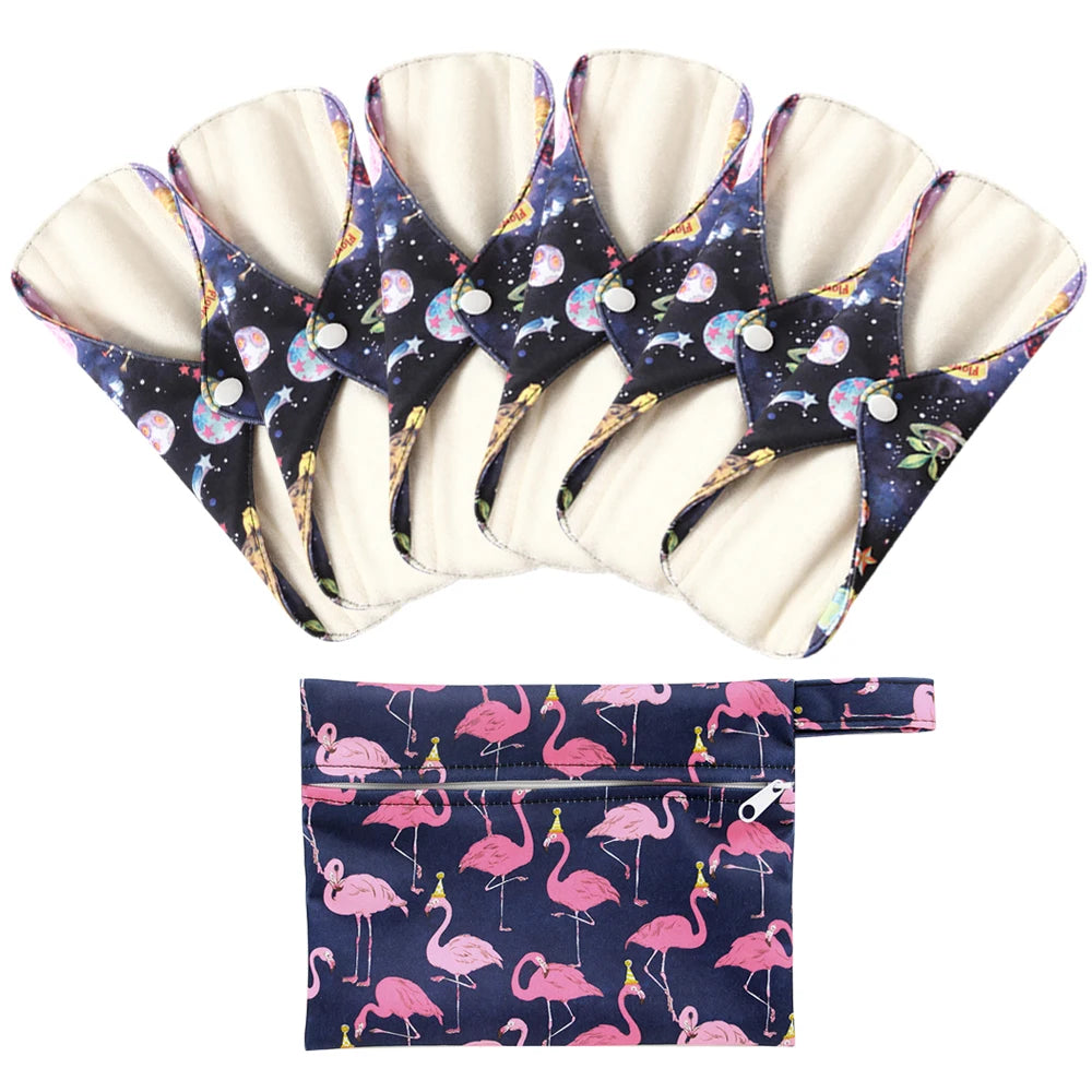 Ohbabyka Reusable Pads bamboo Charcoal Sanitary Pads Mama Menstrual Cotton Pads Washable Panty Liner Pads Health Feminine6+1set