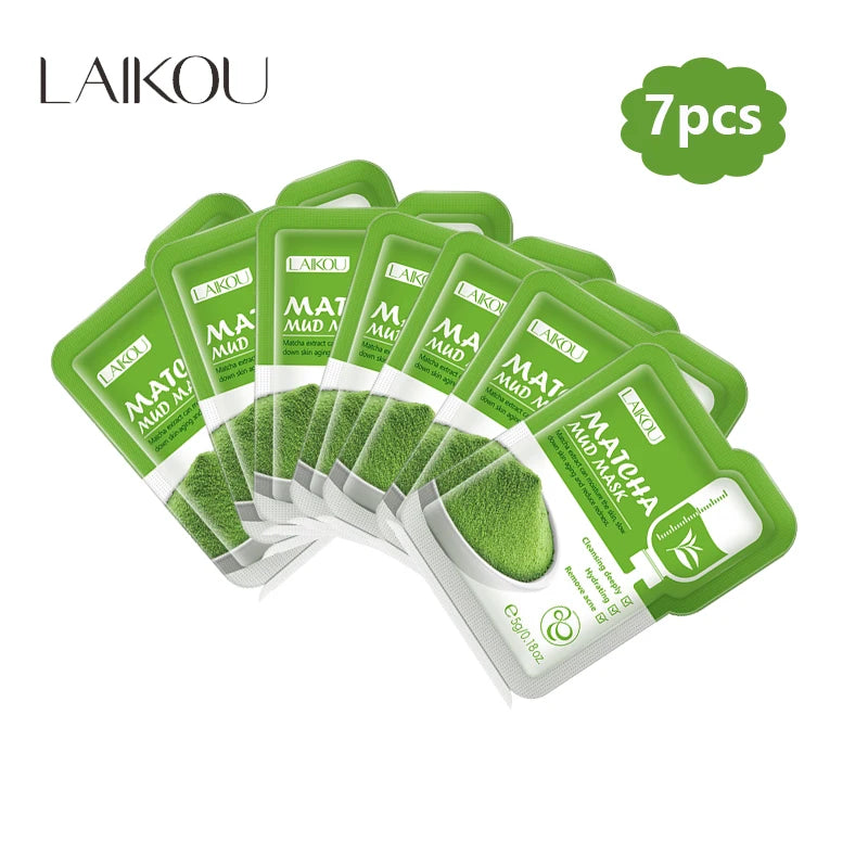 LAIKOU 7pcs Matcha Green Clay Mud Face Mask Night Facial Packs Dark Circle Moisturize Mask for Facecare
