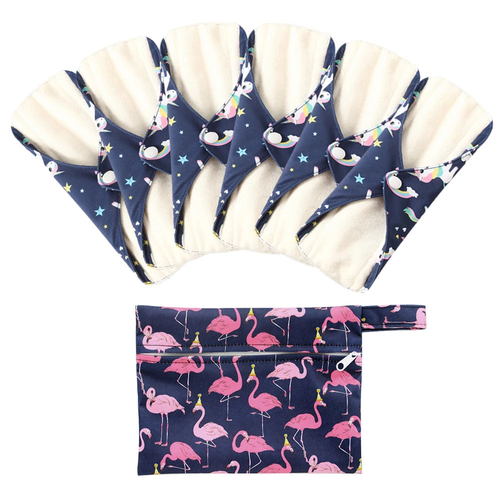 Ohbabyka Reusable Pads bamboo Charcoal Sanitary Pads Mama Menstrual Cotton Pads Washable Panty Liner Pads Health Feminine6+1set