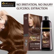 Mokeru 500ml Argan Oil Essence Natural Long Lasting Dark Brown Permanent Hair Dye Shampoo For Gray Hair Women Fast Color Dyeing