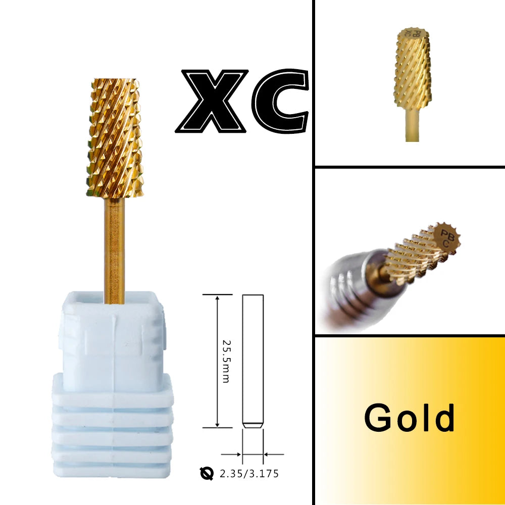 RolinStar 6.6 Large Trapezium Tapered Barrel Gold Silver steel Carbide milling cutter nail drill bit manicure pedicure