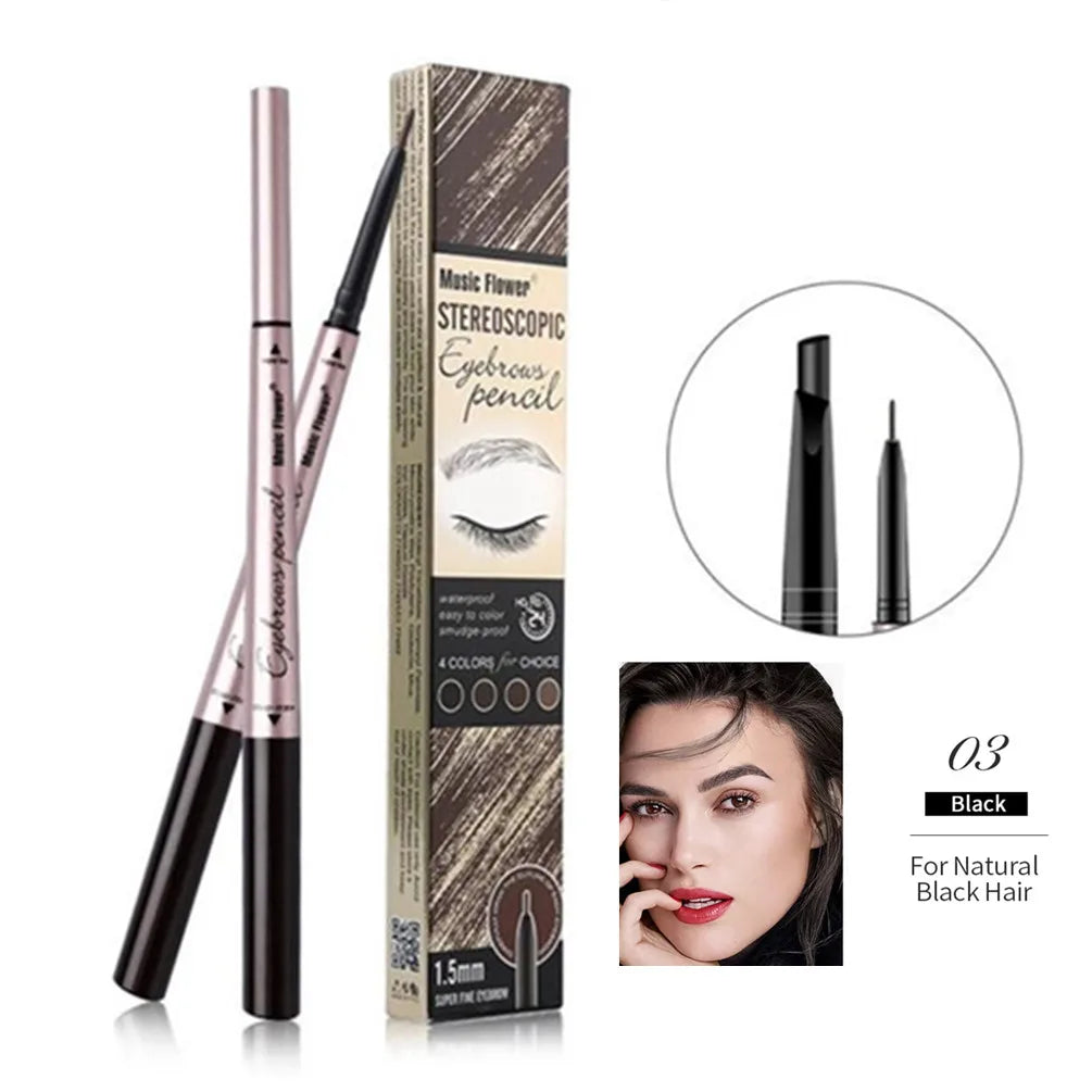 Music Flower Brand 4 Color Double Head Eyebrow Pencil Waterproof Eye Makeup Brows Natural Tone Long-lasting Silky Makeup
