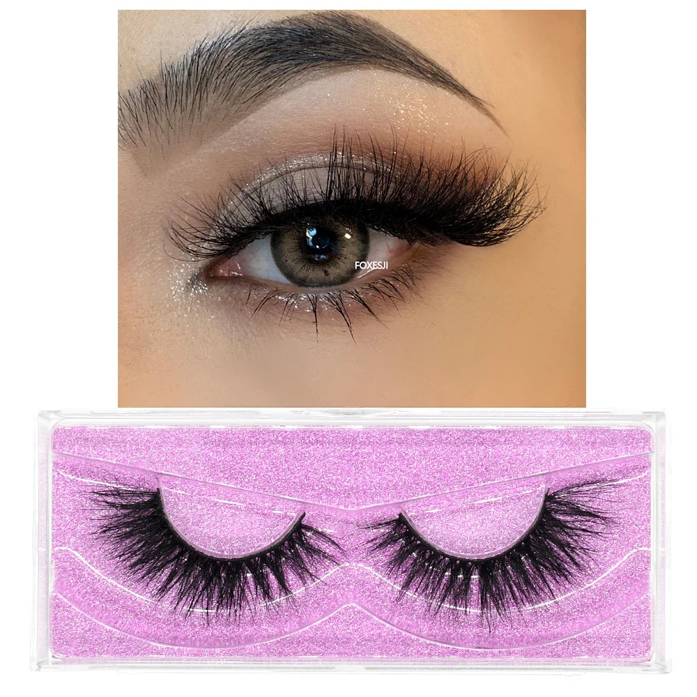 FOXESJI Makeup Eyelashes 3D Mink Lashes Natural Long Lasting Wispy Soft Eyelash Extension Fluffy Eye Lashes Mink False Eyelashes