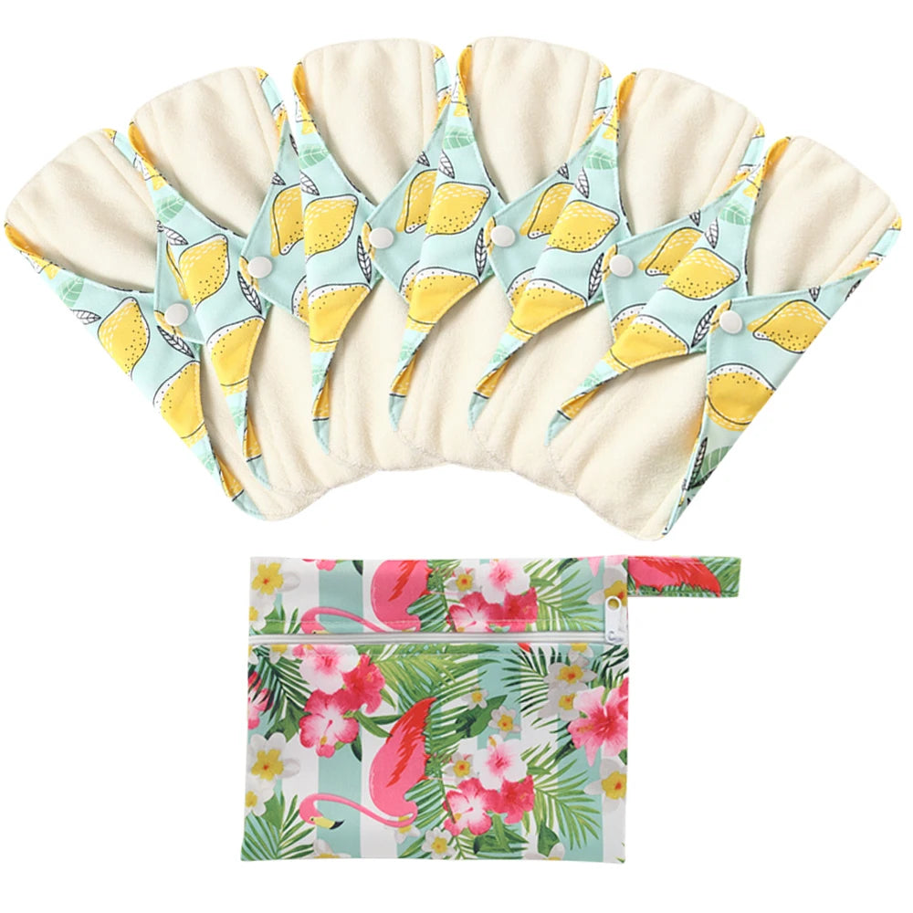 Ohbabyka Reusable Pads bamboo Charcoal Sanitary Pads Mama Menstrual Cotton Pads Washable Panty Liner Pads Health Feminine6+1set
