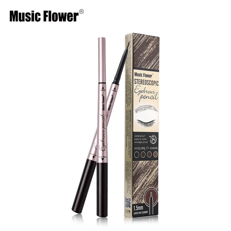 Music Flower Brand 4 Color Double Head Eyebrow Pencil Waterproof Eye Makeup Brows Natural Tone Long-lasting Silky Makeup