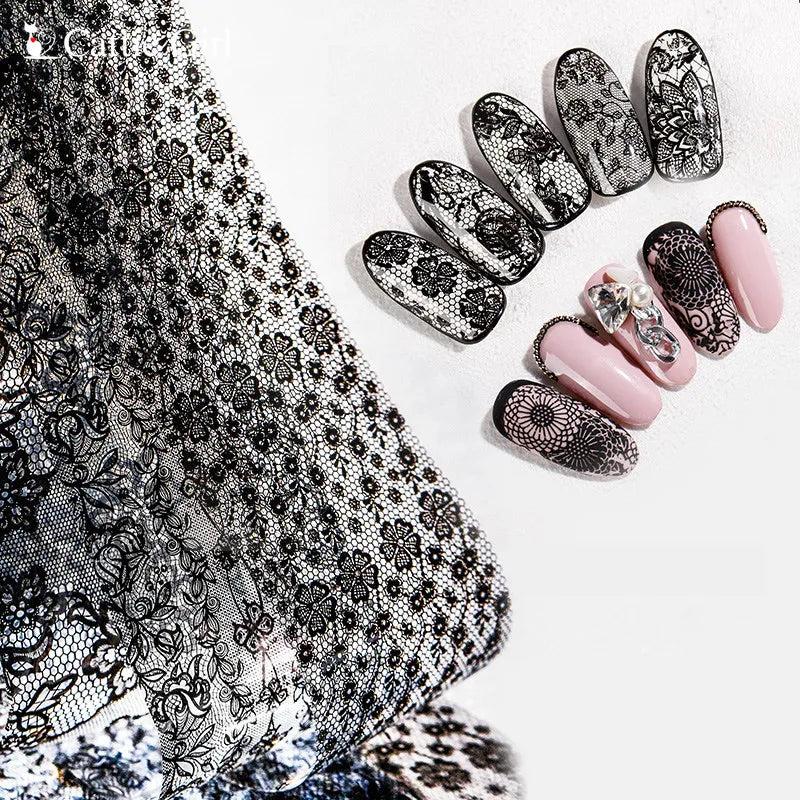 Black  White Lace Rose Nails Foil Stickers Black  Flowers Design Manicure Nail Art Transfer Paper Nails Art Decals