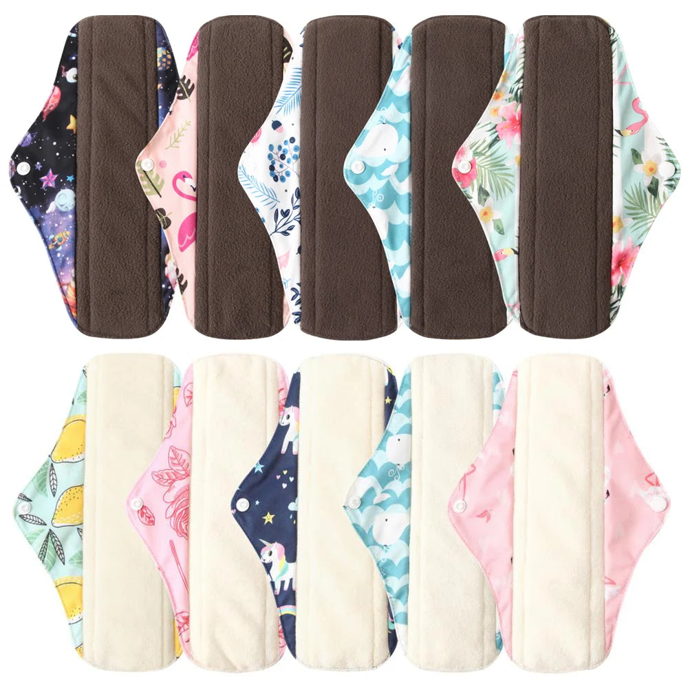 Ohbabyka Reusable Pads bamboo Charcoal Sanitary Pads Mama Menstrual Cotton Pads Washable Panty Liner Pads Health Feminine6+1set