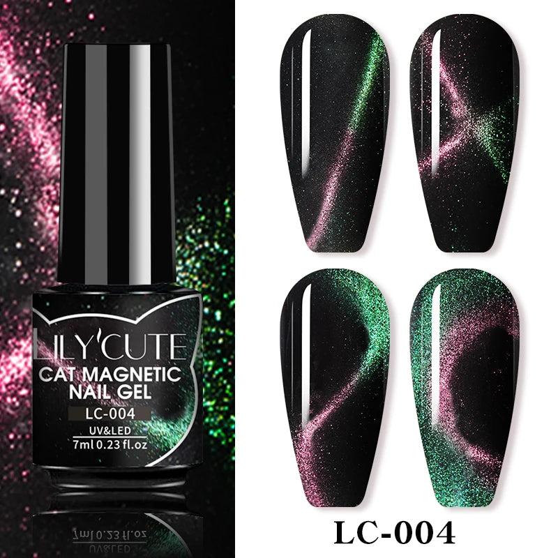 LILYCUTE 7ml 9D Black Crystal Cat Magnetic Gel Nail Polish Laser Silver Glitter Semi Permanent Manicure For Nail Art Gel Varnish