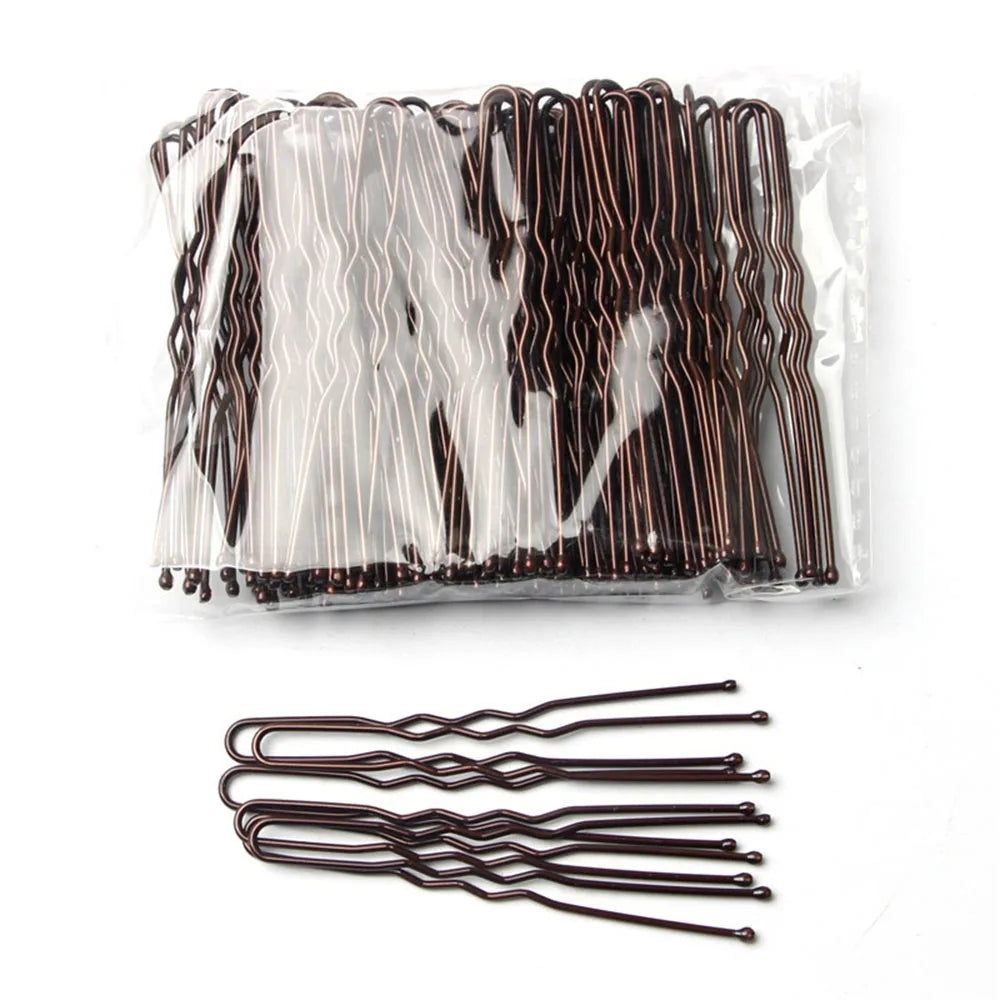 50 Pcs/Bag 5cm U Shaped Alloy Hairpins Waved Hair Clips Simple Metal Bobby Pins Barrettes Bridal Hairstyle Tool Hair Pins