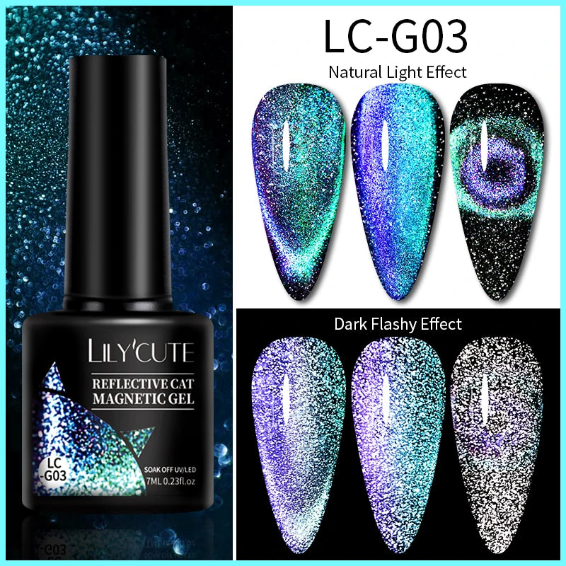 LILYCUTE 7ml 9D Black Crystal Cat Magnetic Gel Nail Polish Laser Silver Glitter Semi Permanent Manicure For Nail Art Gel Varnish
