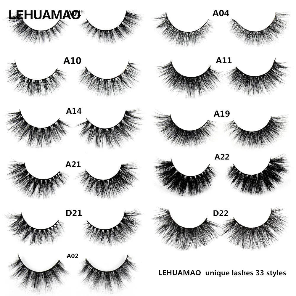 LEHUAMAO Makeup False Eyelashes Handmade Mink Lashes Fluffy Long 3D Strip Thick Fake Faux Mink Eyelashes Makeup Beauty Tool A19