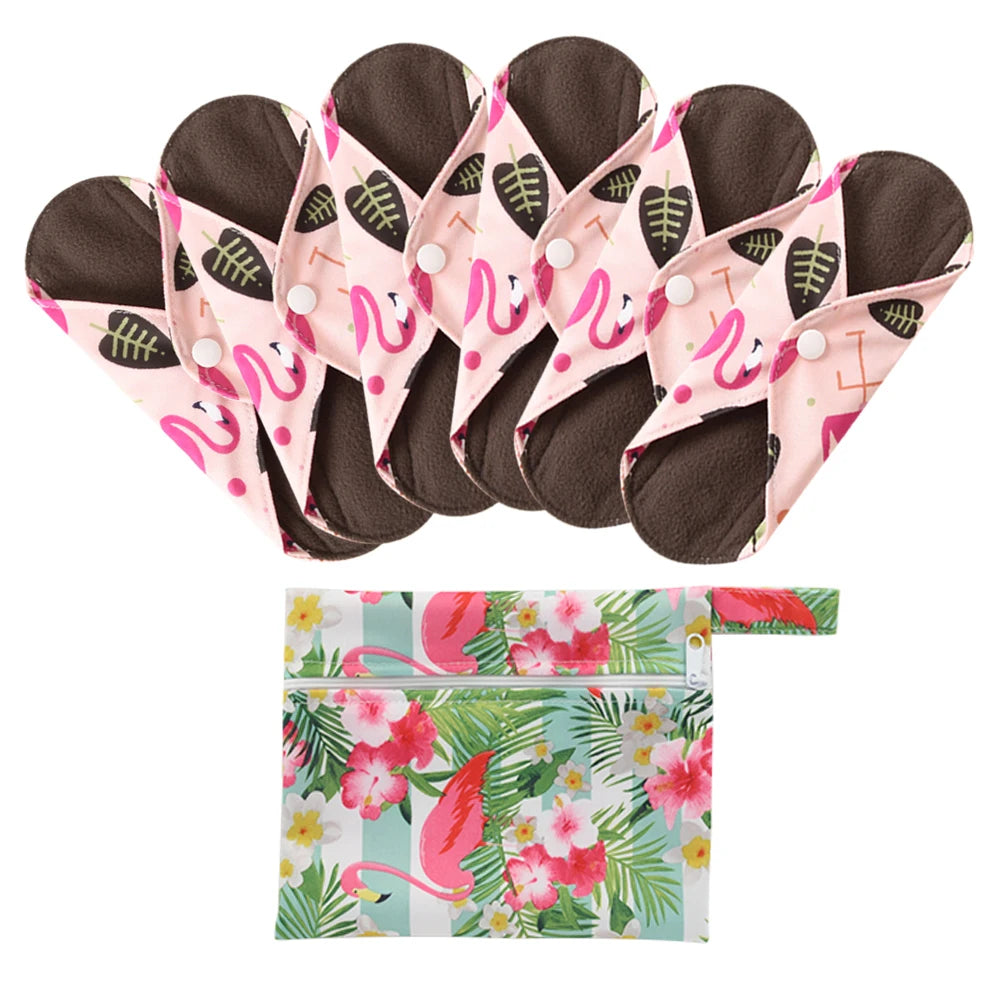 Ohbabyka Reusable Pads bamboo Charcoal Sanitary Pads Mama Menstrual Cotton Pads Washable Panty Liner Pads Health Feminine6+1set