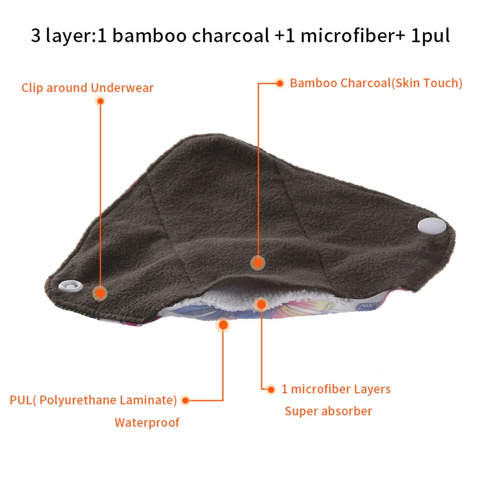 10pcs Health Feminine Hygiene bamboo Panty Liner Reusable Waterproof Bamboo Material Menstrual Cloth Sanitary Pads