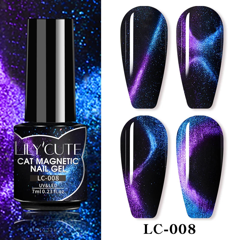 LILYCUTE 7ml 9D Black Crystal Cat Magnetic Gel Nail Polish Laser Silver Glitter Semi Permanent Manicure For Nail Art Gel Varnish