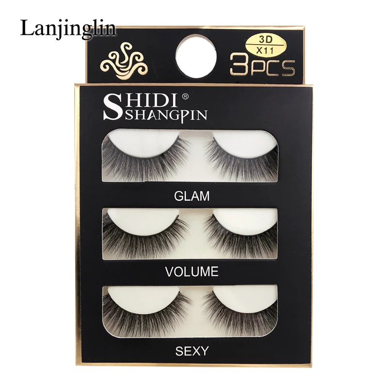 Faux Cils 3 Pairs False Eyelashes Soft Natural Long Wispy Fluffy 3D Mink Lashes Handmade Makeup Tool Extension Fake Eye Lashes