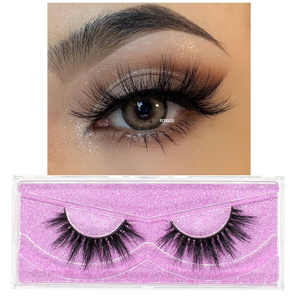 FOXESJI Makeup Eyelashes 3D Mink Lashes Natural Long Lasting Wispy Soft Eyelash Extension Fluffy Eye Lashes Mink False Eyelashes