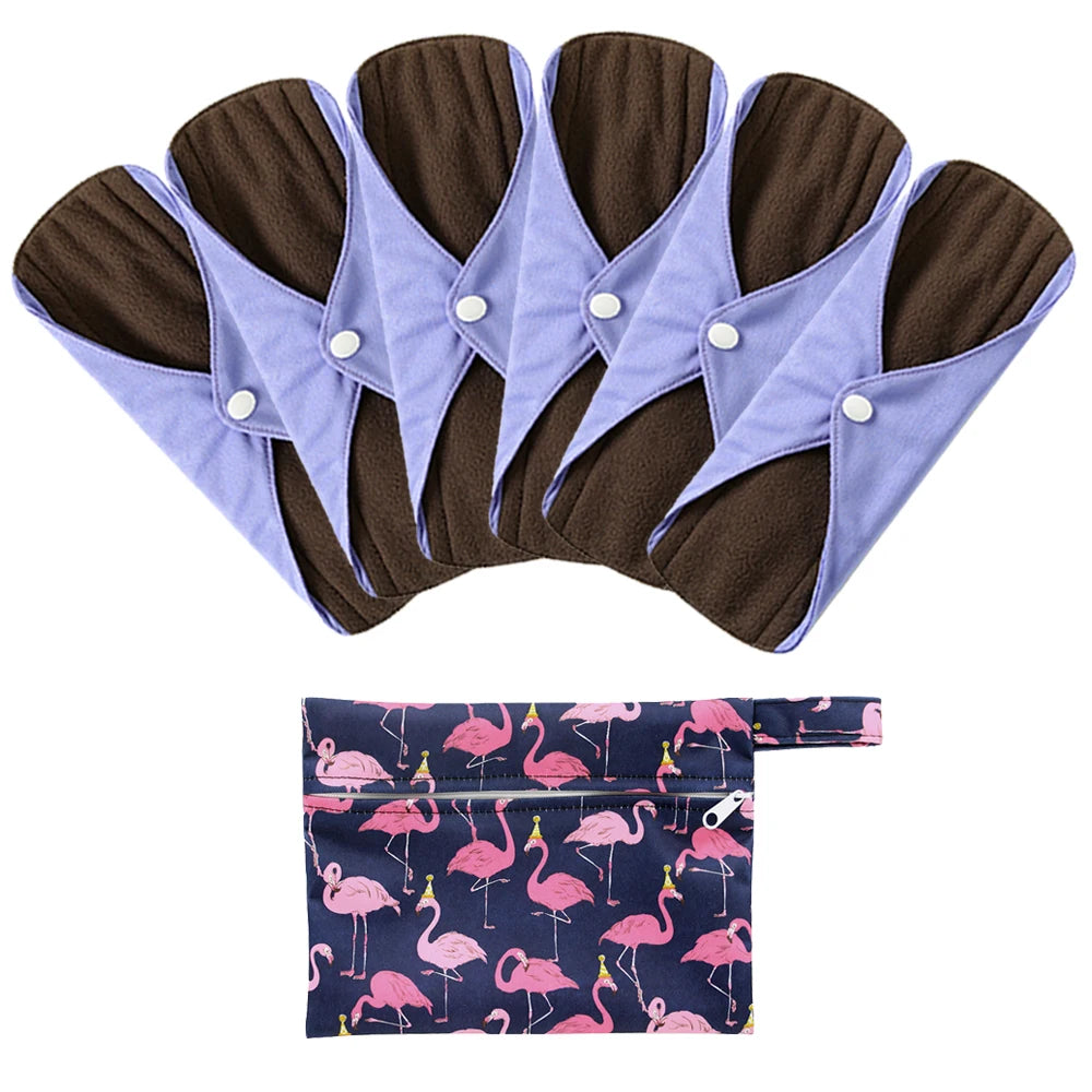 Ohbabyka Reusable Pads bamboo Charcoal Sanitary Pads Mama Menstrual Cotton Pads Washable Panty Liner Pads Health Feminine6+1set