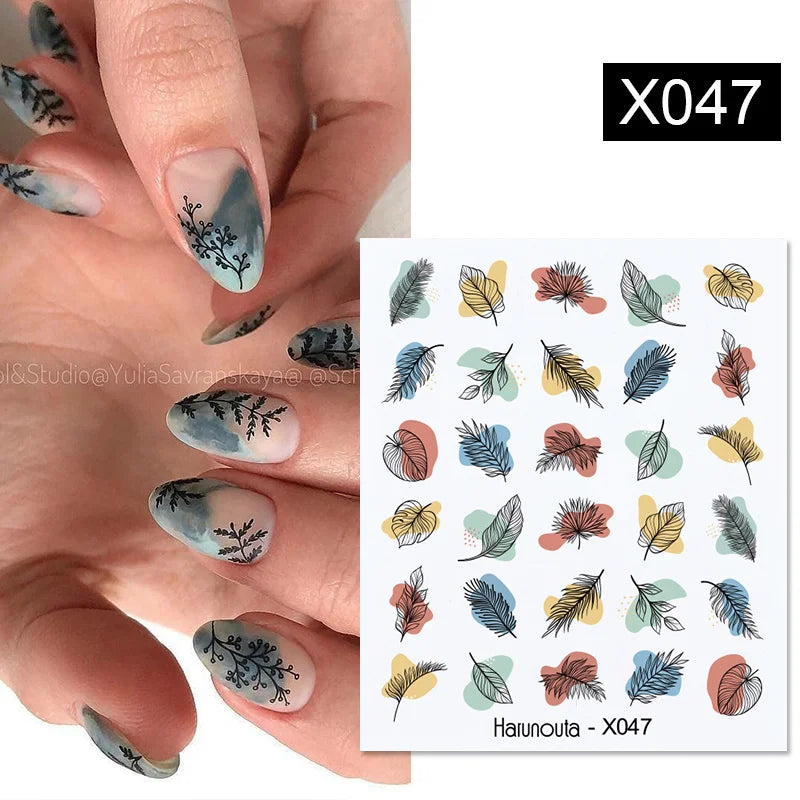 3D Nail Stickers Bronzing Gold Silver Lines Stripe Geometric Design Flowers Gradient Adhesive Slider Papers Nail Art Accessories