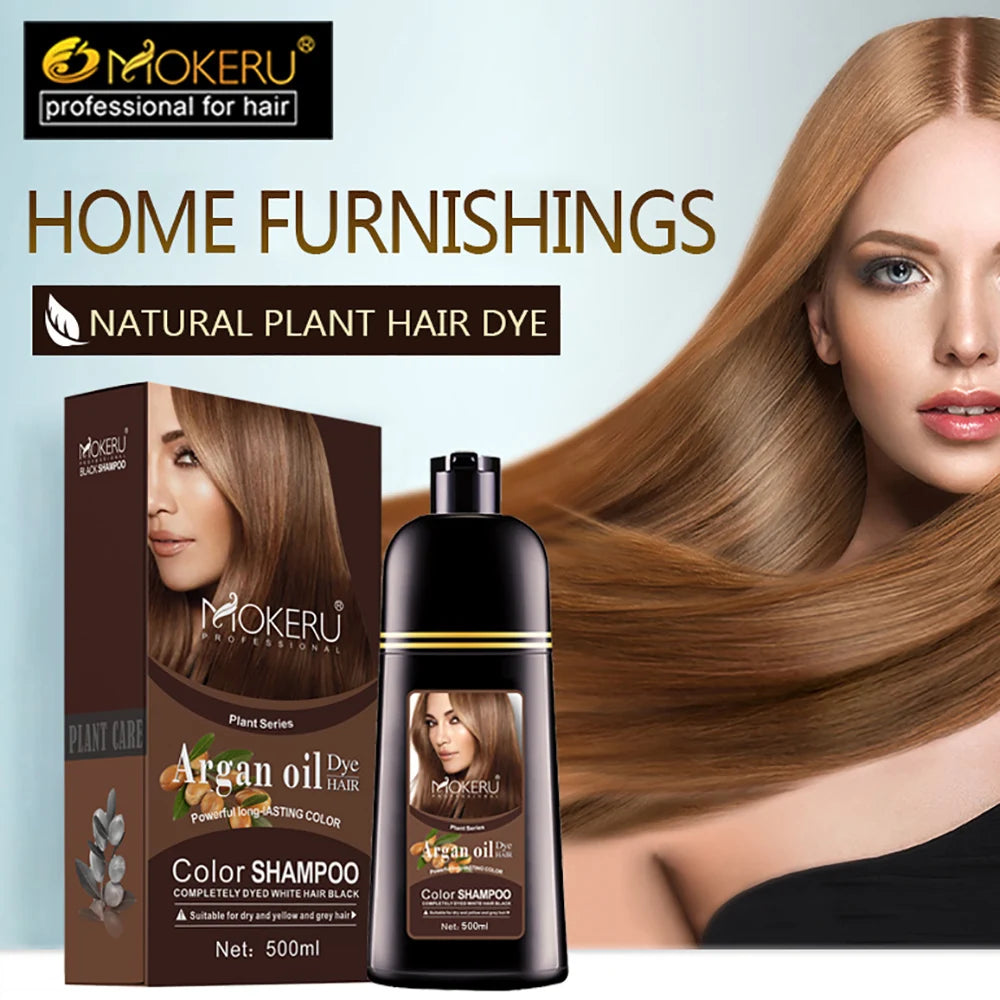 Mokeru 500ml Argan Oil Essence Natural Long Lasting Dark Brown Permanent Hair Dye Shampoo For Gray Hair Women Fast Color Dyeing