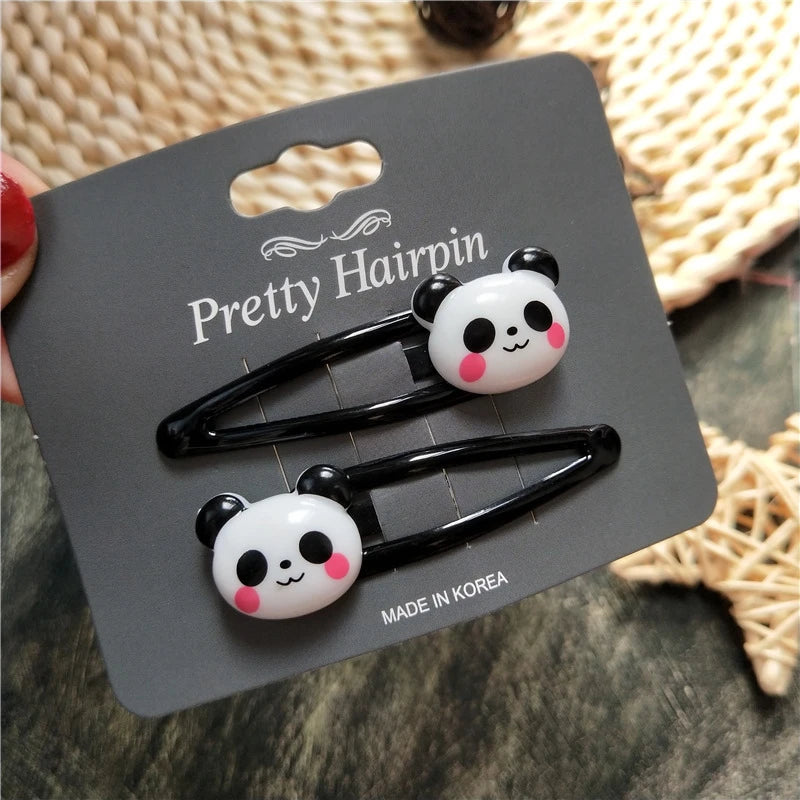 2PCS Cute New Cartoon Panda BB Clips Kids Hairpins Baby Clips Headdress Elastic Hair Bands Girls Accessories Children Headwear