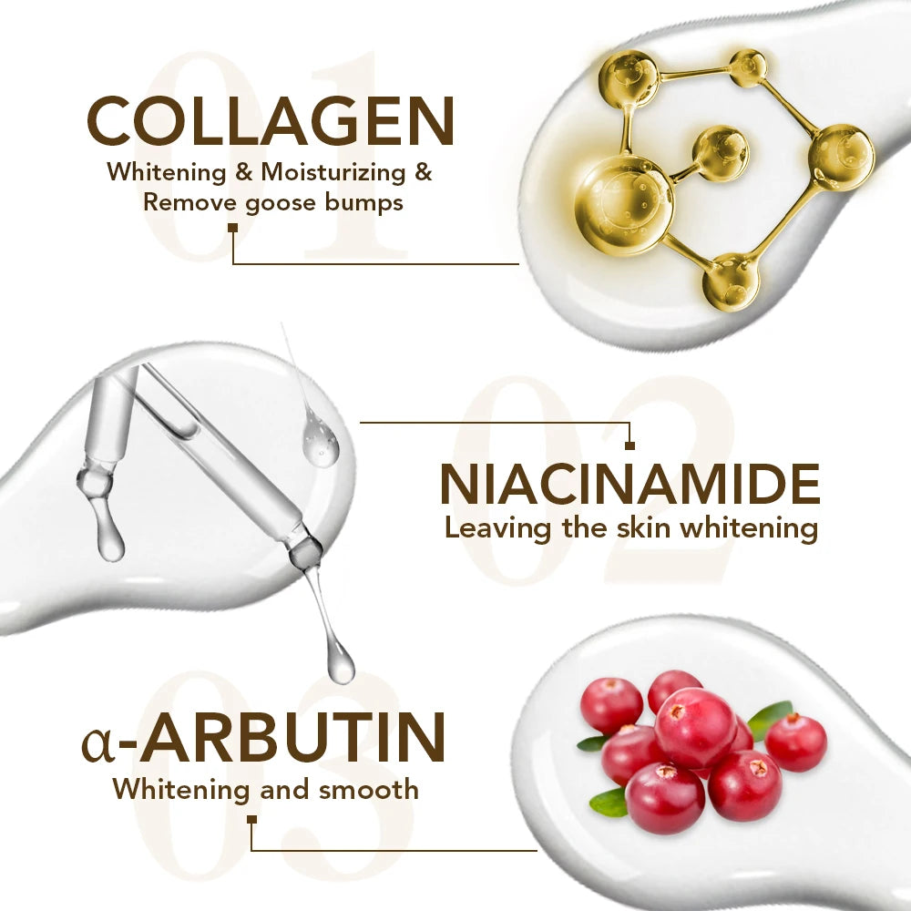 AILKE Collagen Whitening Body Lotion, Intense Moisturizing Cream, Reduce Black Spots, Wrinkles, With Nicotinamide, Arbutin