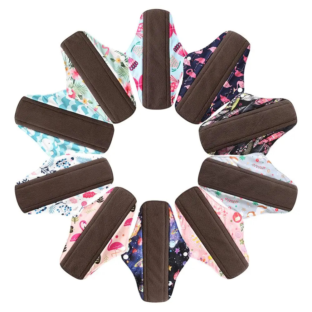 Ohbabyka Reusable Pads bamboo Charcoal Sanitary Pads Mama Menstrual Cotton Pads Washable Panty Liner Pads Health Feminine6+1set