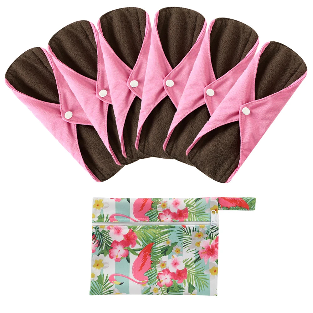 Ohbabyka Reusable Pads bamboo Charcoal Sanitary Pads Mama Menstrual Cotton Pads Washable Panty Liner Pads Health Feminine6+1set