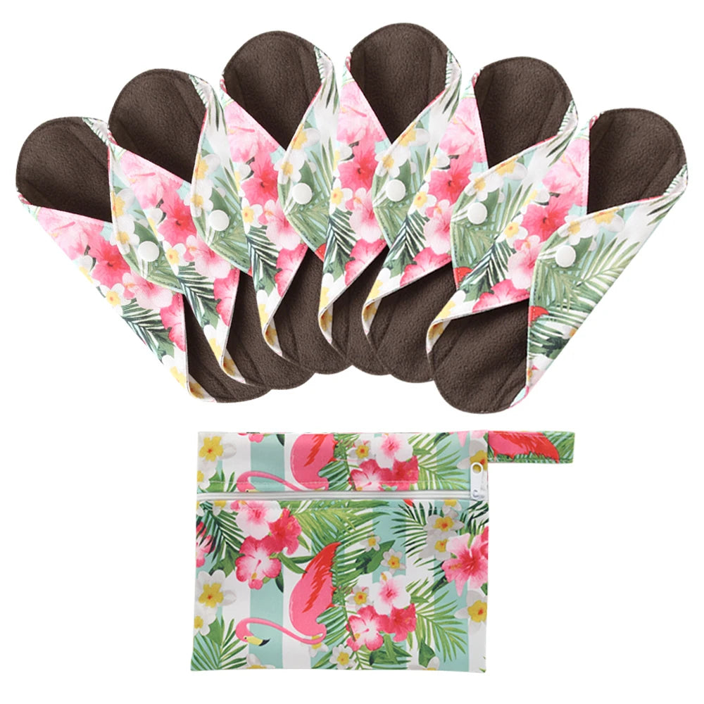 Ohbabyka Reusable Pads bamboo Charcoal Sanitary Pads Mama Menstrual Cotton Pads Washable Panty Liner Pads Health Feminine6+1set
