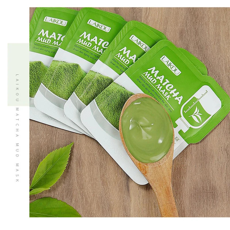 LAIKOU 7pcs Matcha Green Clay Mud Face Mask Night Facial Packs Dark Circle Moisturize Mask for Facecare
