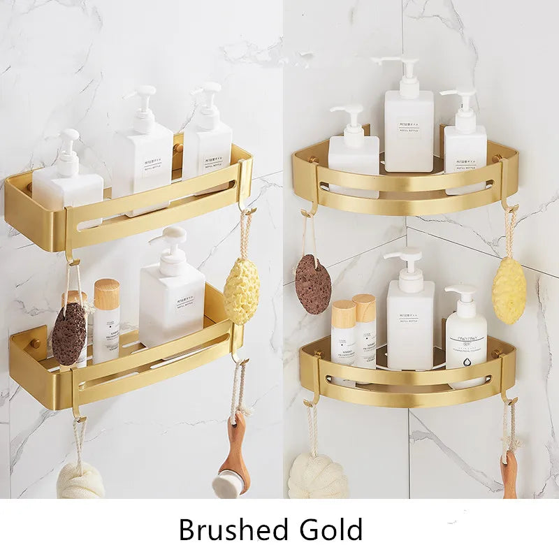 Corner Shelf Wall Mounted Bathroom Shelf Brushed Gold Aluminum Bath Shower Shelf Bath Shampoo Holder Corner shelf