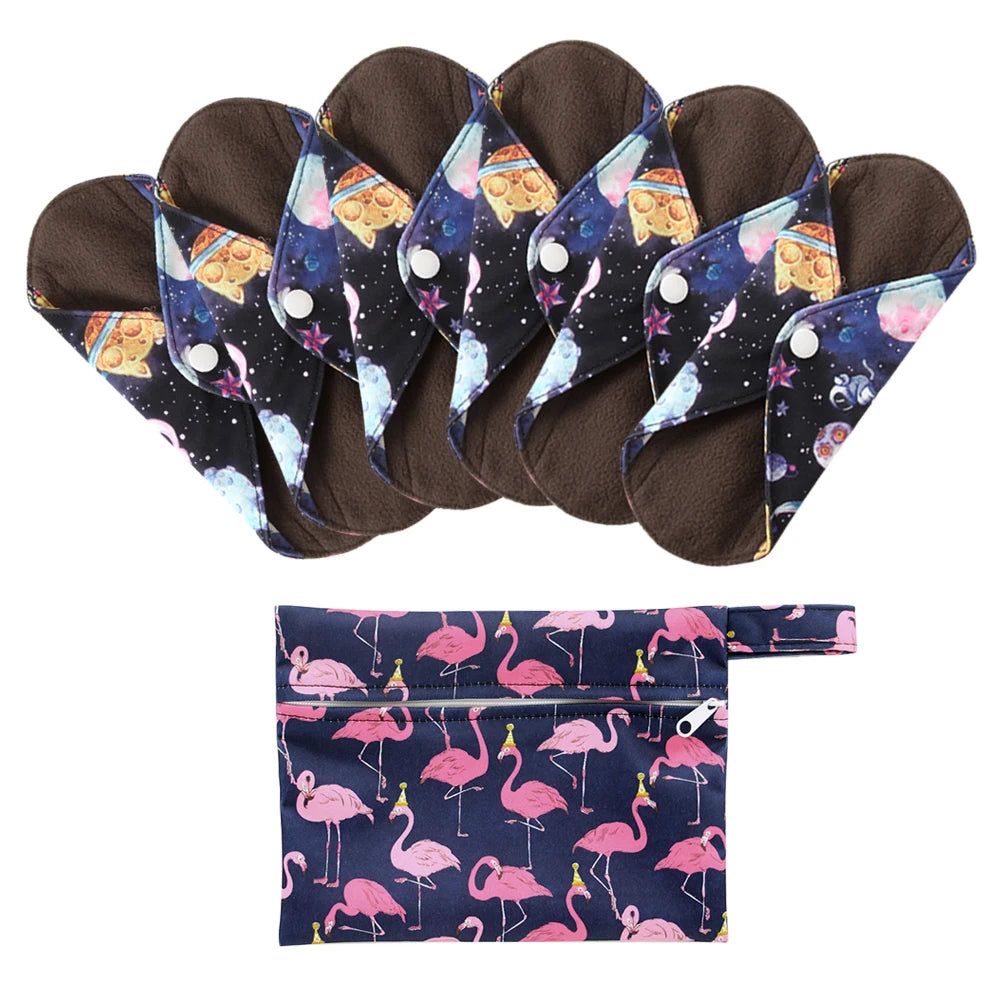 Ohbabyka Reusable Pads bamboo Charcoal Sanitary Pads Mama Menstrual Cotton Pads Washable Panty Liner Pads Health Feminine6+1set