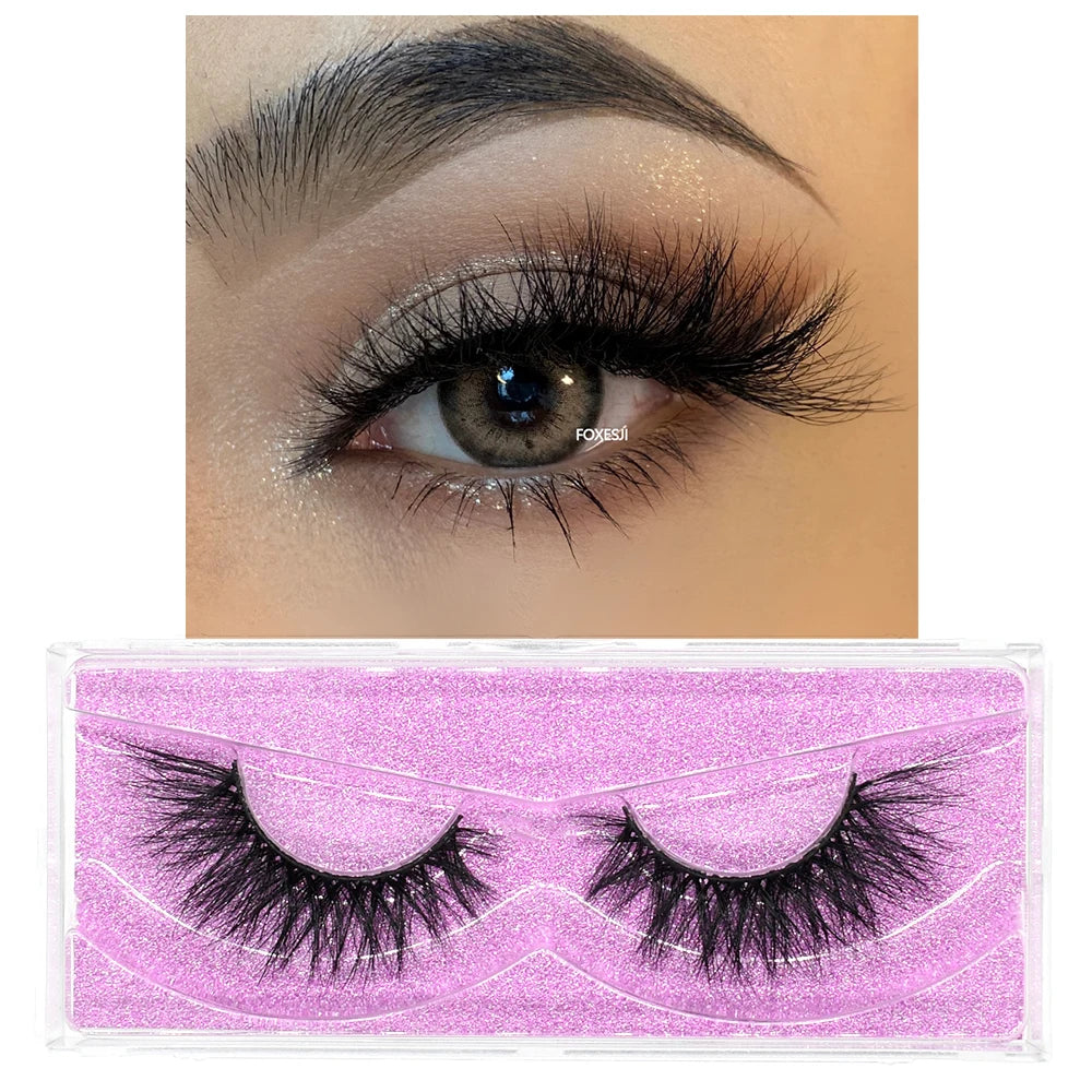 FOXESJI Makeup Eyelashes 3D Mink Lashes Natural Long Lasting Wispy Soft Eyelash Extension Fluffy Eye Lashes Mink False Eyelashes