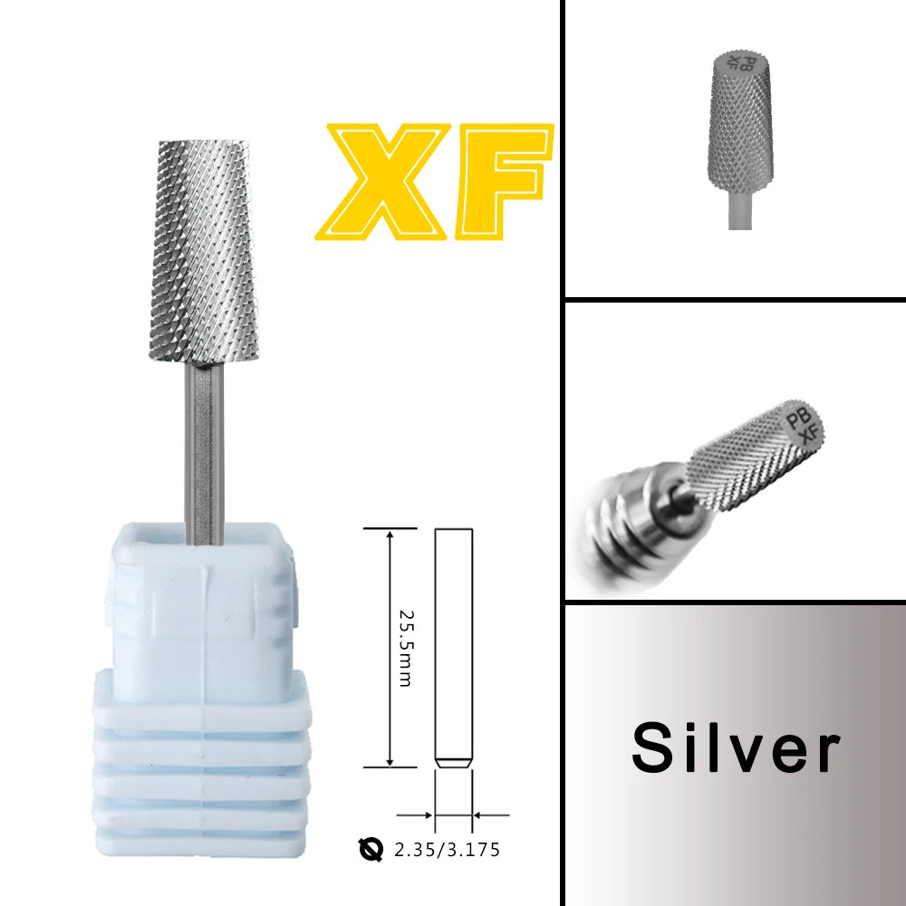 RolinStar 6.6 Large Trapezium Tapered Barrel Gold Silver steel Carbide milling cutter nail drill bit manicure pedicure
