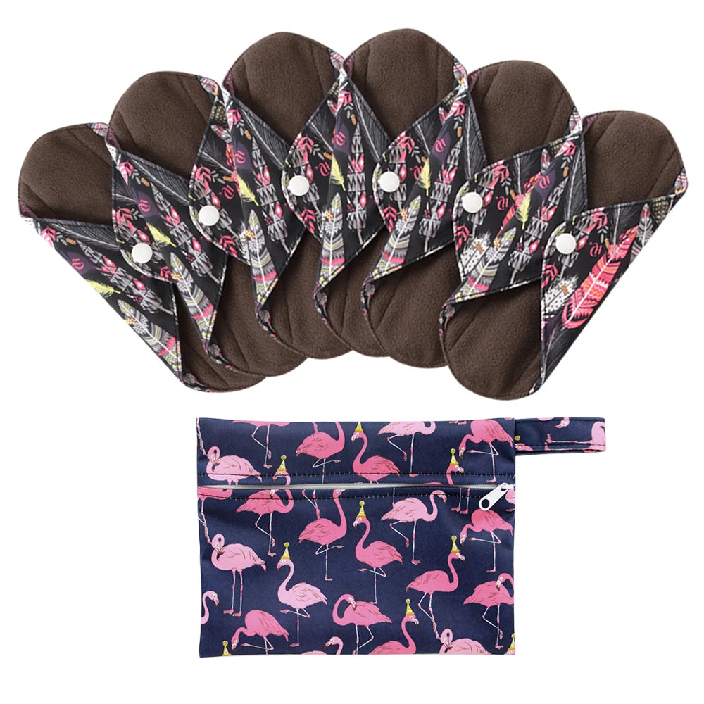 Ohbabyka Reusable Pads bamboo Charcoal Sanitary Pads Mama Menstrual Cotton Pads Washable Panty Liner Pads Health Feminine6+1set