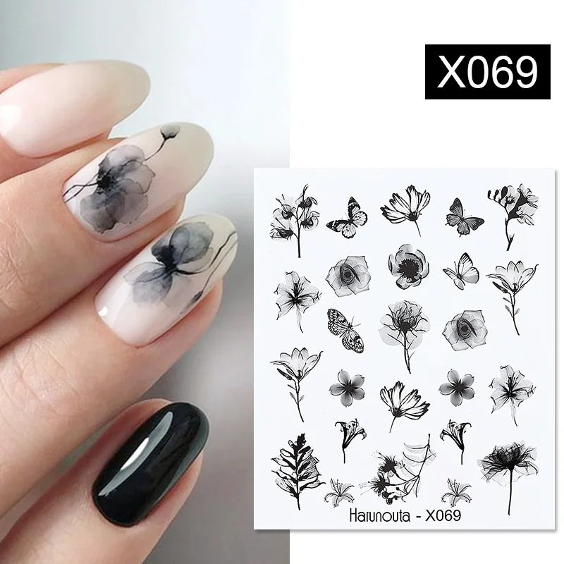 3D Nail Stickers Bronzing Gold Silver Lines Stripe Geometric Design Flowers Gradient Adhesive Slider Papers Nail Art Accessories