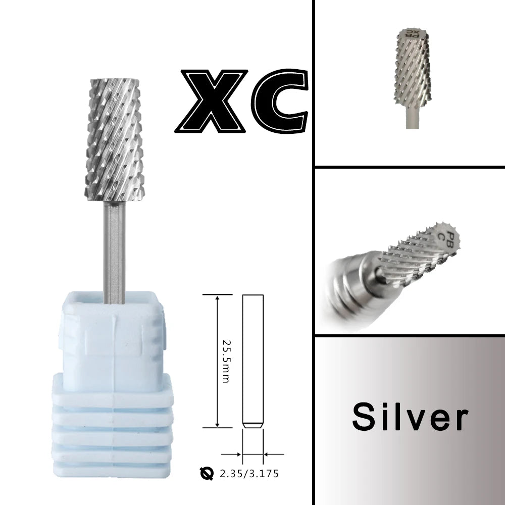 RolinStar 6.6 Large Trapezium Tapered Barrel Gold Silver steel Carbide milling cutter nail drill bit manicure pedicure