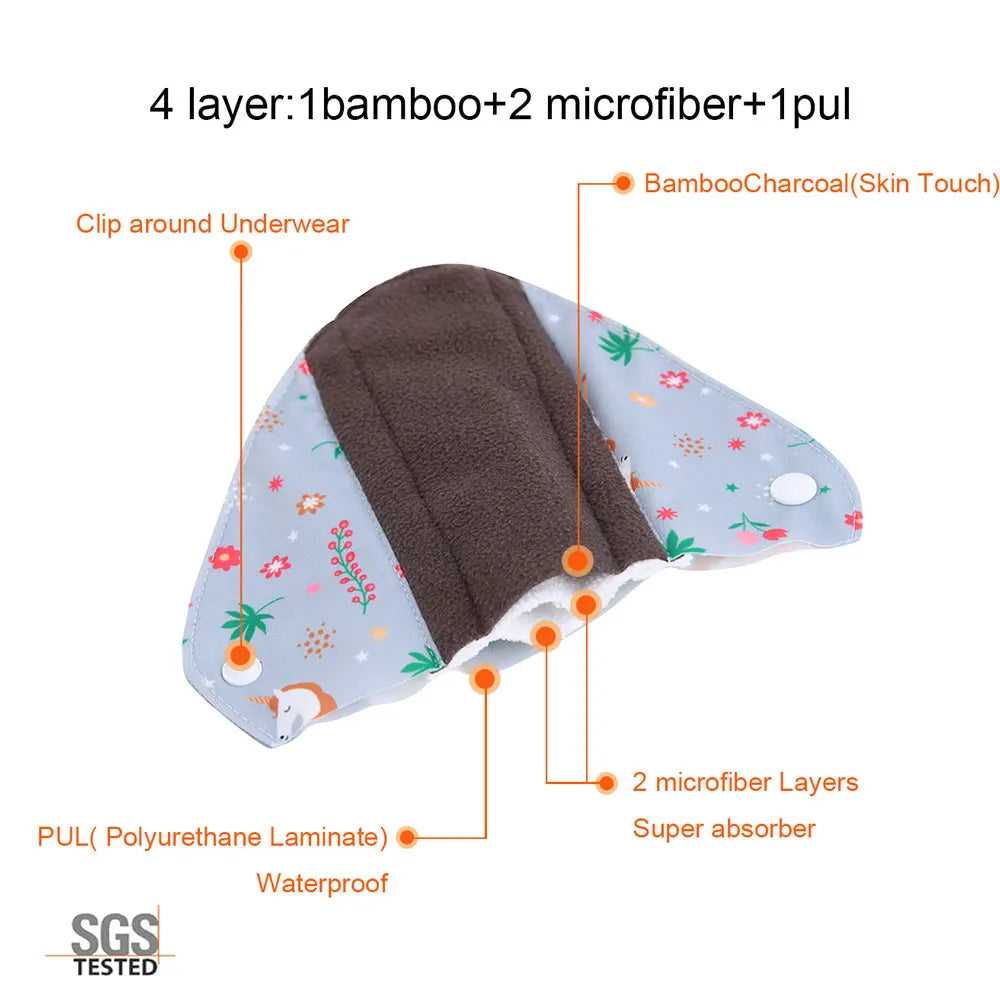 Lady Care Washable Panty Liner Reusable Sanitary Towels Bamboo Charcoal Women's Menstrual Cotton Pads For Monthly Period Relief