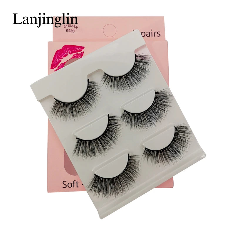 Faux Cils 3 Pairs False Eyelashes Soft Natural Long Wispy Fluffy 3D Mink Lashes Handmade Makeup Tool Extension Fake Eye Lashes