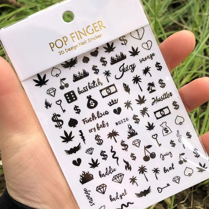 3D Money Dollar Sign Nail Art Stickers Decal Wealthy Rich Style Self Adhesive Nails Acrylic Manicure Tips Decoration Tool
