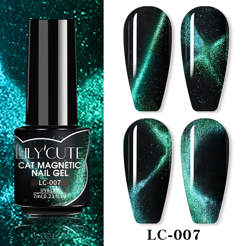 LILYCUTE 7ml 9D Black Crystal Cat Magnetic Gel Nail Polish Laser Silver Glitter Semi Permanent Manicure For Nail Art Gel Varnish