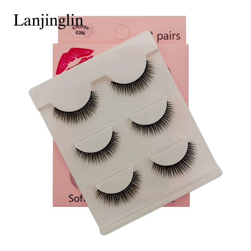 Faux Cils 3 Pairs False Eyelashes Soft Natural Long Wispy Fluffy 3D Mink Lashes Handmade Makeup Tool Extension Fake Eye Lashes