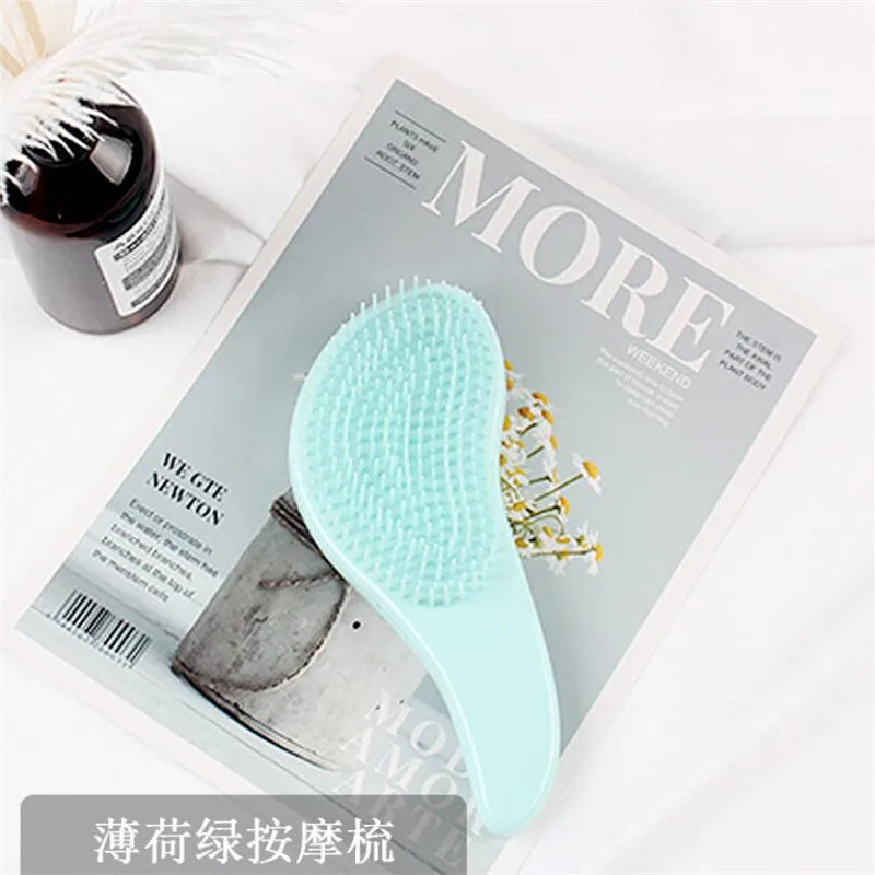 Magic Anti-static Hair Brush Handle Tangle Detangling Comb Shower Electroplate Massage Comb Salon Hair Styling Tool