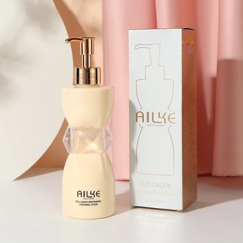 AILKE Collagen Whitening Body Lotion, Intense Moisturizing Cream, Reduce Black Spots, Wrinkles, With Nicotinamide, Arbutin
