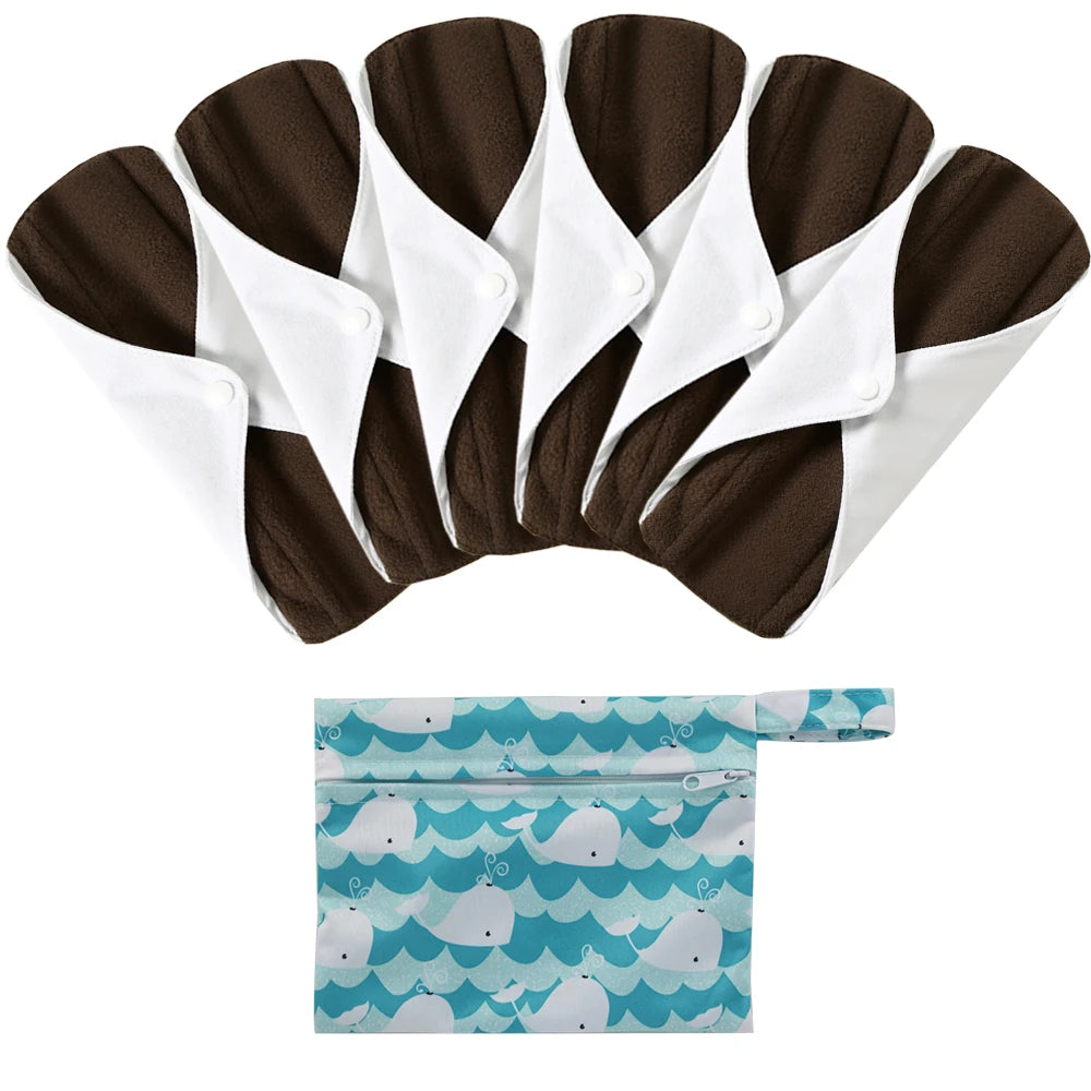 Ohbabyka Reusable Pads bamboo Charcoal Sanitary Pads Mama Menstrual Cotton Pads Washable Panty Liner Pads Health Feminine6+1set