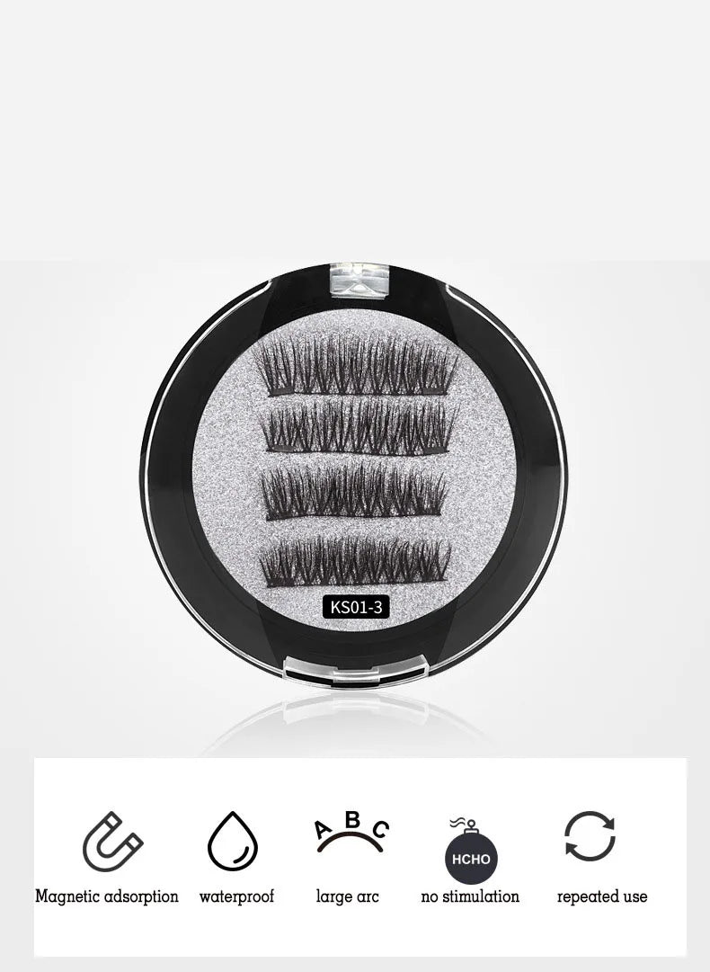 Three Magnet False Eyelashes No Trace of Glue Free 3d Magnetic Eyelashes Reuse Quick Stick Double/Four Magnetic Lashes Makeup