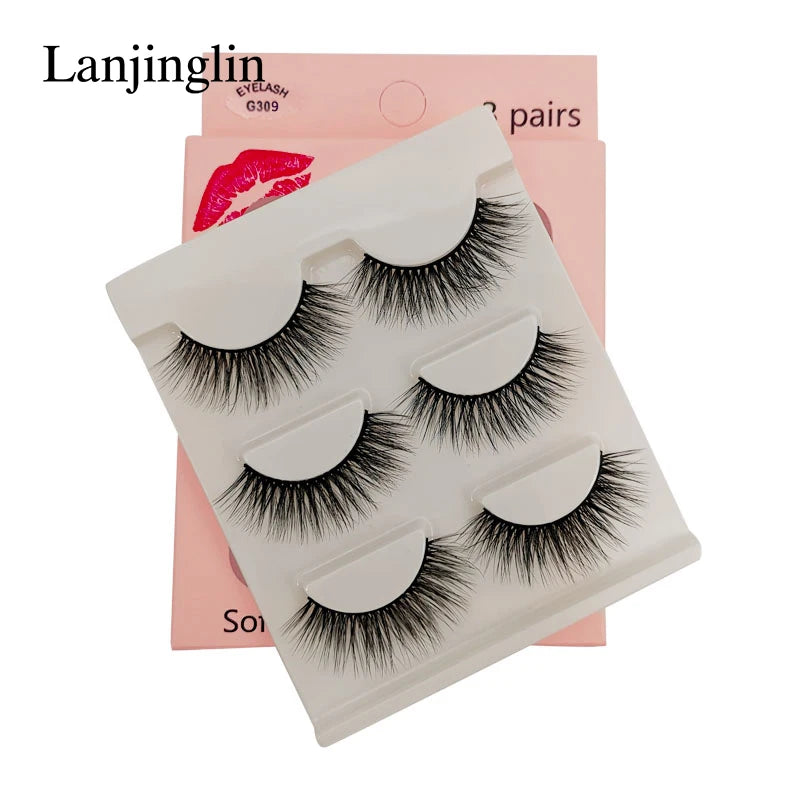 Faux Cils 3 Pairs False Eyelashes Soft Natural Long Wispy Fluffy 3D Mink Lashes Handmade Makeup Tool Extension Fake Eye Lashes