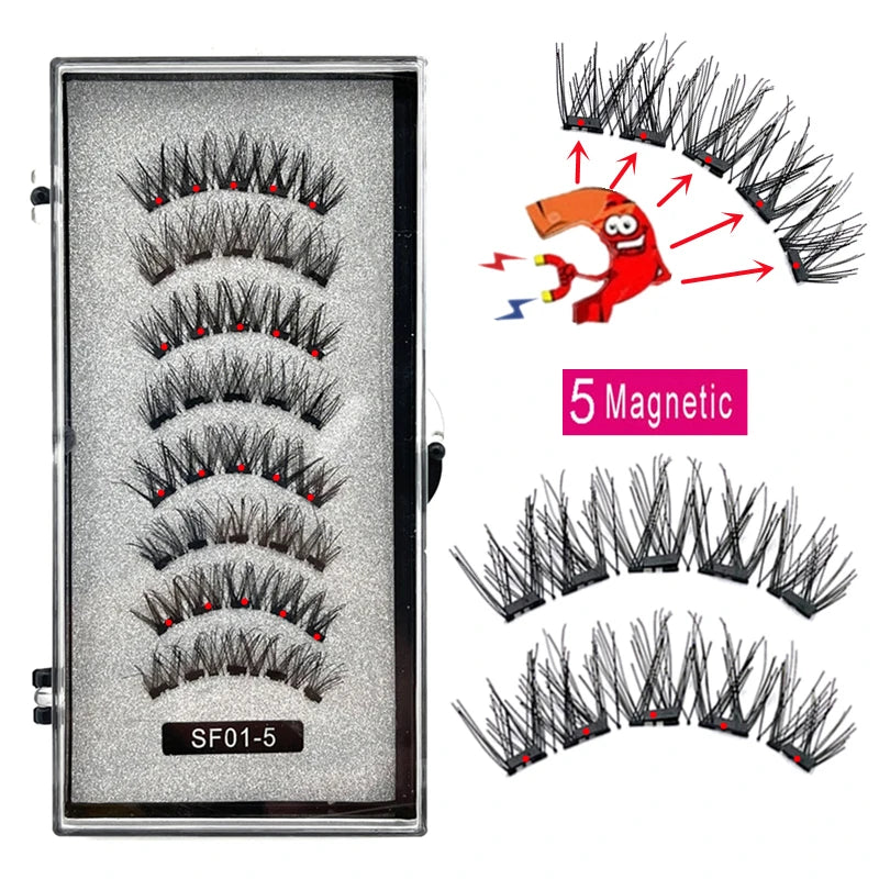 2 Pairs 5 Magnet Magnetic False Eyelashes 3D Natural magnetic Lashes Handmade Mink Eye Lashes faux cils magnetique