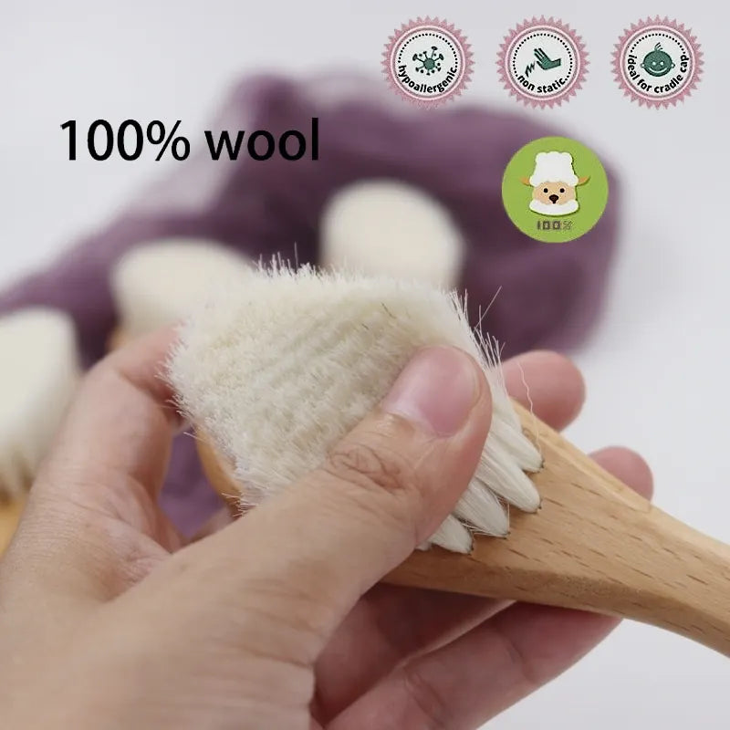Hot Sales Safety Good Quality   Natural Wool beech Wooden Comb  Kids  Baby Hair Brush