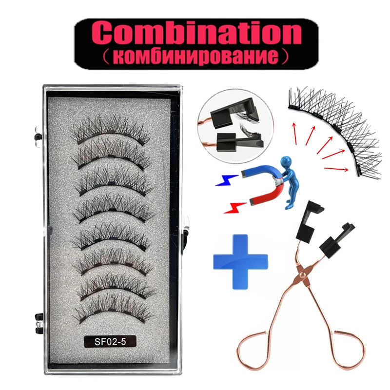 2 Pairs 5 Magnet Magnetic False Eyelashes 3D Natural magnetic Lashes Handmade Mink Eye Lashes faux cils magnetique
